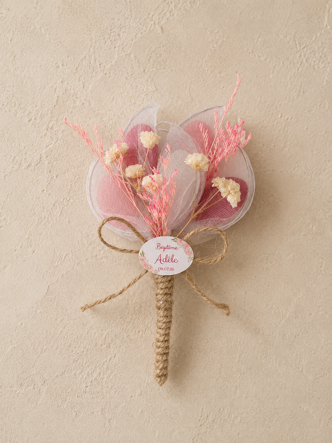 Dragées Baptême Bouquet Rose
