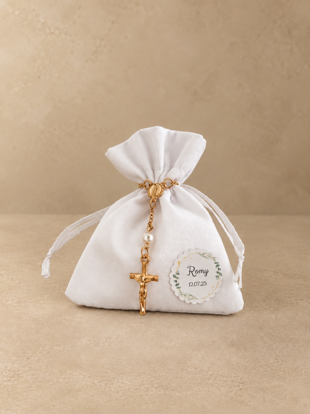 Gold Rosary Pouch Christening Dragées, hand-assembled creation