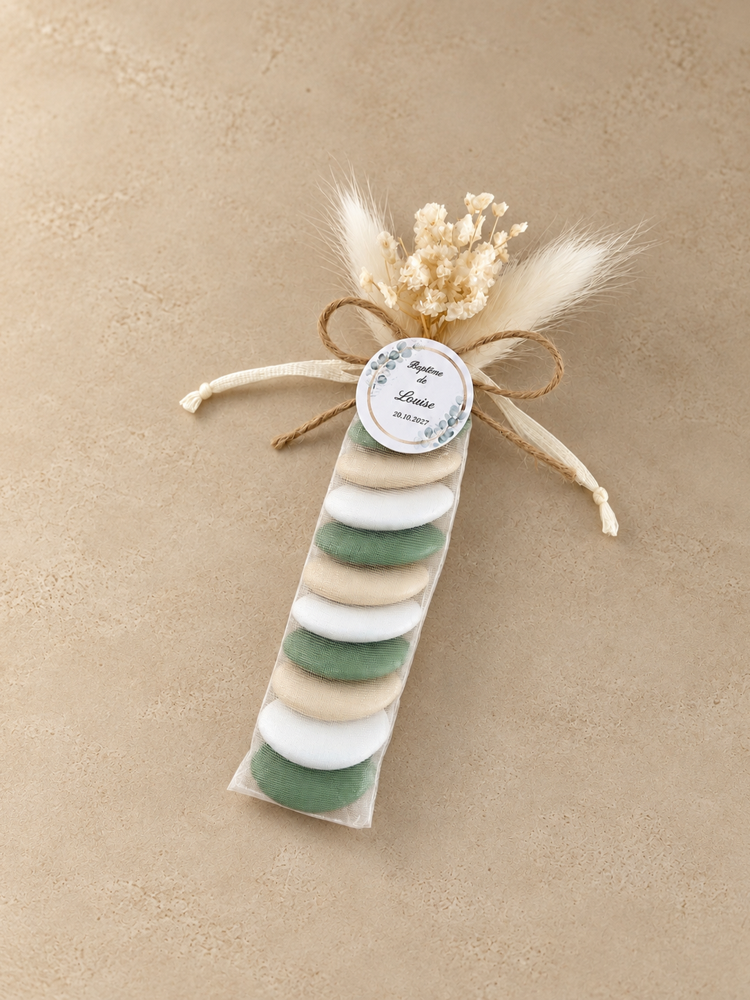 Sage Sachet Christening Dragées, hand-assembled creation