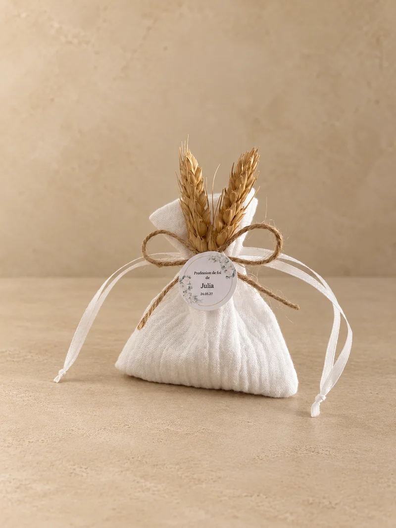 Pochon de dragées de communion aux épis de blé