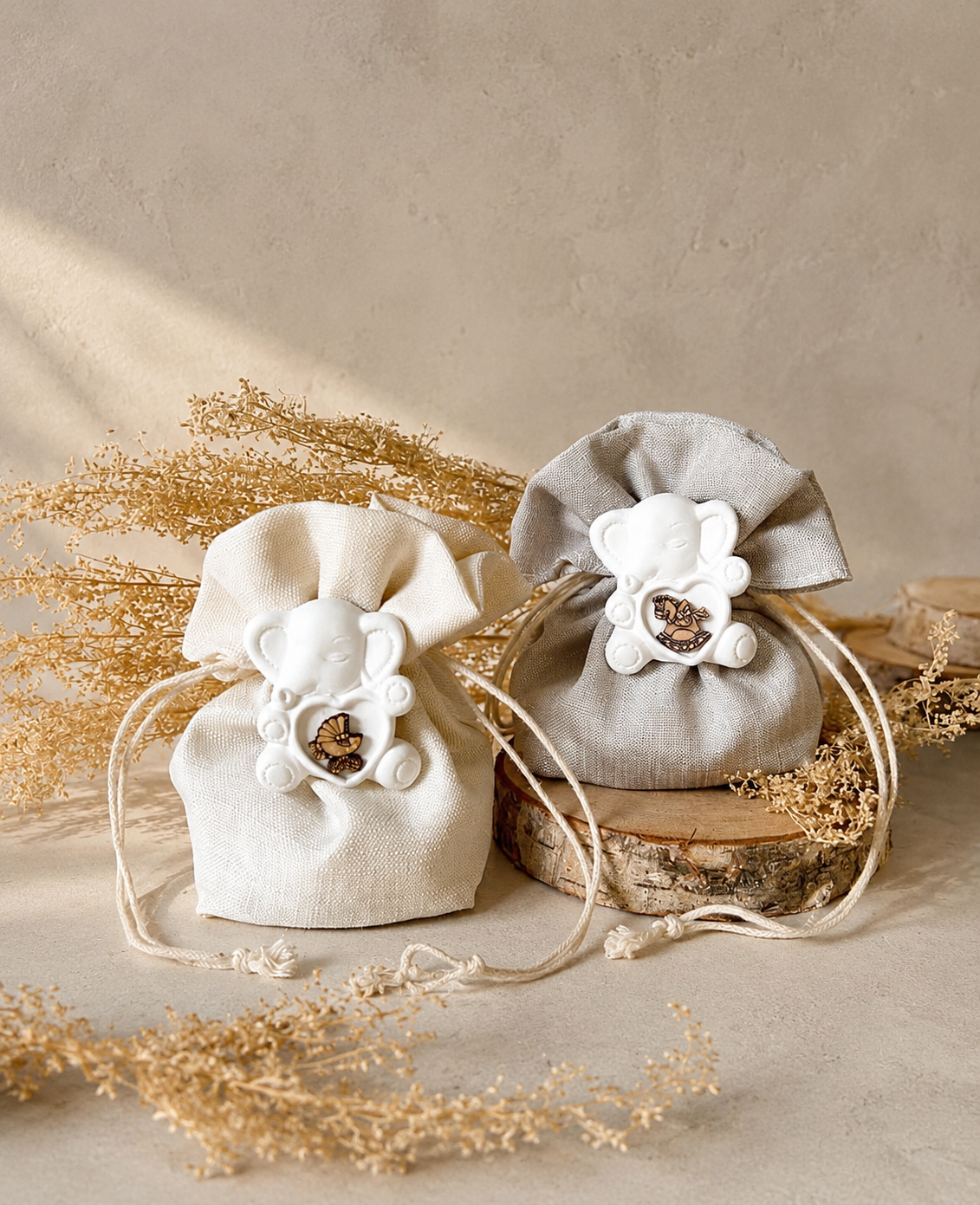 Dragées Naissance Écru & Taupe